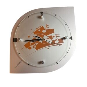 Vintage MCM Hanging Wall Clock Quartz Silver Rock Music Vinyl Modern Steampunk